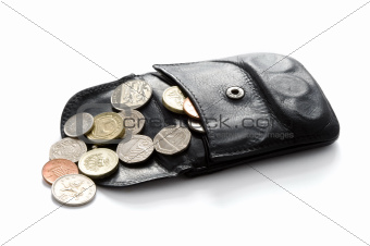 wallet or purse with sterling coins