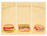 Horizontal grunge background with sandwich set