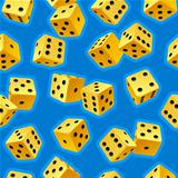Vector dice seamless background. Yellow on blue