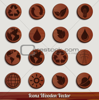 dark wooden icon set with different signs