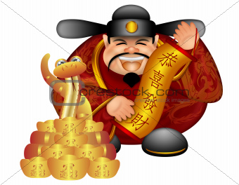 2013 Chinese Money God With Snake And Scroll Wishing Prosperity