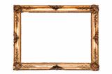 Old golden retro mirror frame, isolated on white 