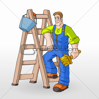 Painter Painting With Ladder