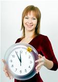 attractive girl with a clock