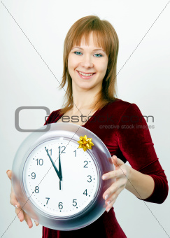 attractive girl with a clock