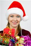 Portrait attractive young woman with Christmas decorations