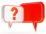 white and red speech bubbles with a question mark
