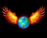 Planet the Earth with fiery wings