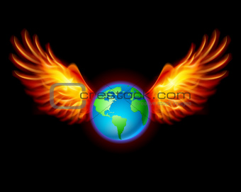 Planet the Earth with fiery wings