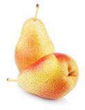 Two ripe red yellow pear fruits