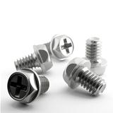 grey polished metallic screw-bolts on a white background