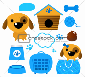 Dog accessories set isolated on white ( blue )
