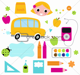 Back to school accessories set isolated on white