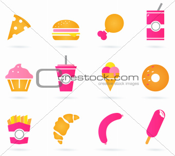 Unhealthy food icons isolated on white