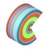 3d curved rectangular c shapes in rainbow color on white