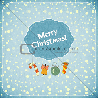 Christmas retro greeting Card with toys and text Merry Christmas