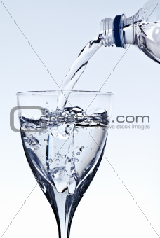 pouring water into glass