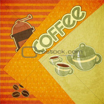 coffee cups, coffee pot, coffee mill and coffee beans