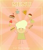 Design of kids menu with chefs and set of food