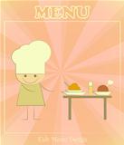 Design of kids menu with chefs and served table