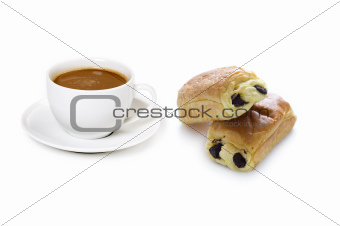 coffee cup and pain au chocolat
