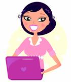 Office woman working with pink Laptop