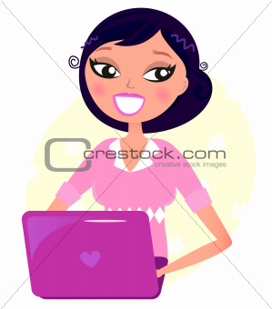 Office woman working with pink Laptop