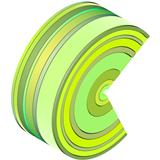 3d curved rectangular c shapes in green yellow on white