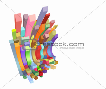 3d curved rectangular shapes in multiple color on white