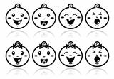 Baby boy, baby girl face - crying, with soother, smile black icons