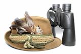 hat and binoculars