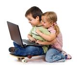 Kids with laptop playing