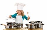 Child playing with cooking bowls