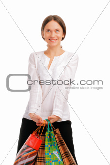 Pretty young female holding her shopping bags