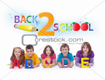Kids with alphabet letters  - back to school concept