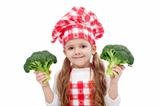 Happy little chef girl with broccoli