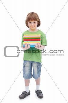 Boy with colorful books