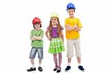 Kids with protective helmets posing