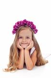 Little girl with pink violet floral wreath