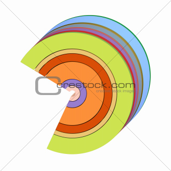 3d curved rectangular c shapes in rainbow color on white