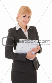 Young smiling business woman with documents