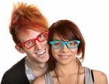 Couple in Red and Blue Glasses
