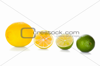 lime and lemon isolated on white