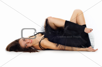 female ballet dancer in black dress with beautiful healthy brown