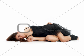female ballet dancer in black dress with beautiful healthy hair