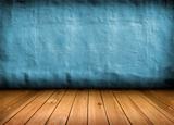 dark vintage blue room with wooden floor and artistic shadows ad