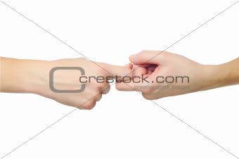 fimale hands in shape of lock holding each other isolated on whi