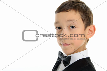 school boy in black suit with isolated on white background 