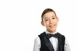 school boy in black suit isolated on white