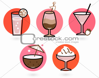 Retro drinks set isolated on white ( pink and red )